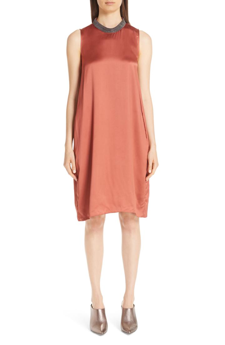 Women's Fabiana Filippi Chain Trim Satin Dress Us / 40 It - Beige