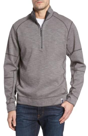 Men's Tommy Bahama Sandbar Slub Reversible Quarter Zip Pullover, Size - Black