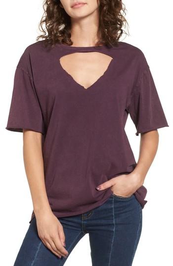 Women's Socialite Front Cutout Tee - Burgundy