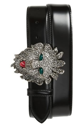 Men's Gucci Large Lion Head Leather Belt 0 Eu - Black