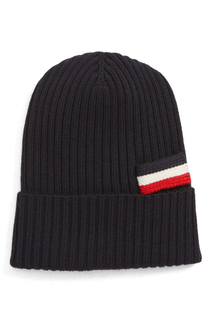 Men's Moncler Virgin Wool Beanie - Blue
