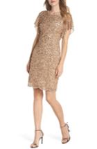 Petite Women's Adrianna Papell Embellished Flutter Sleeve Cocktail Dress P - Metallic