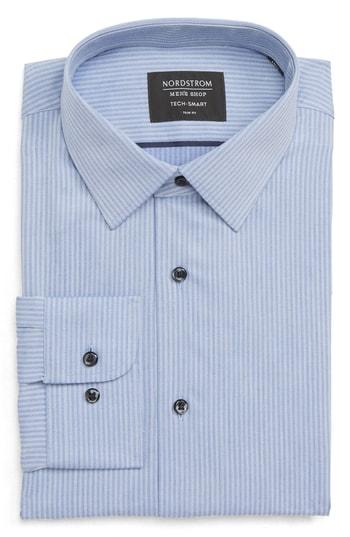 Men's Nordstrom Men's Shop Tech-smart Trim Fit Stretch Stripe Dress Shirt .5 - 32/33 - Blue