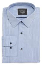 Men's Nordstrom Men's Shop Tech-smart Trim Fit Stretch Stripe Dress Shirt .5 - 32/33 - Blue