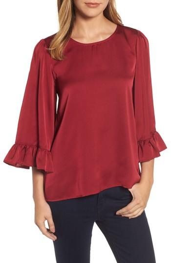 Women's Bobeau Ruffle Sleeve Satin Top, Size - Red