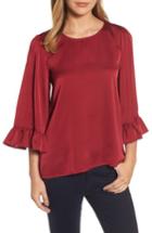 Women's Bobeau Ruffle Sleeve Satin Top, Size - Red