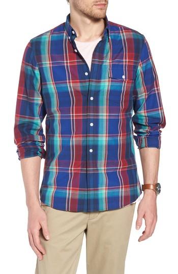 Men's 1901 Ivy Trim Fit Madras Plaid Sport Shirt - Blue