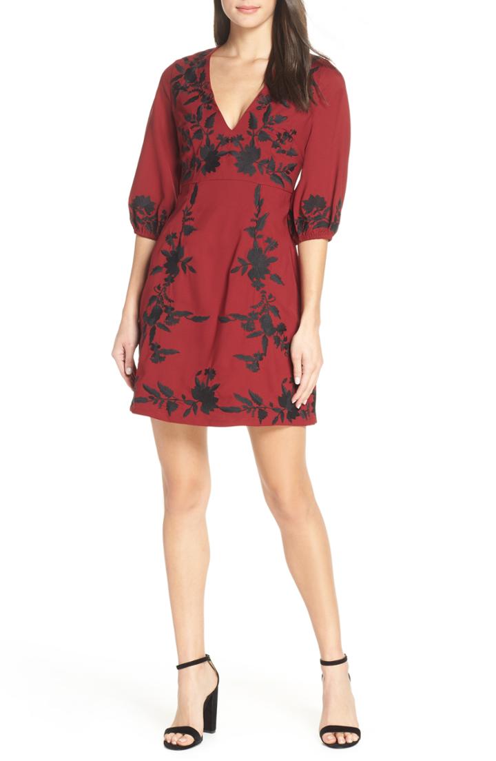 Women's Foxiedox Melia Embroidered Cocktail Dress - Burgundy