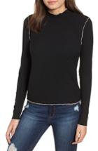 Women's Codexmode Lettuce Hem Mock Neck Top - Black