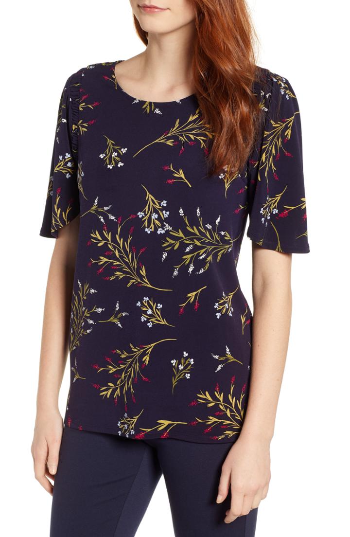 Women's Chaus Trailing Bouquet Flutter Sleeve Top - Blue