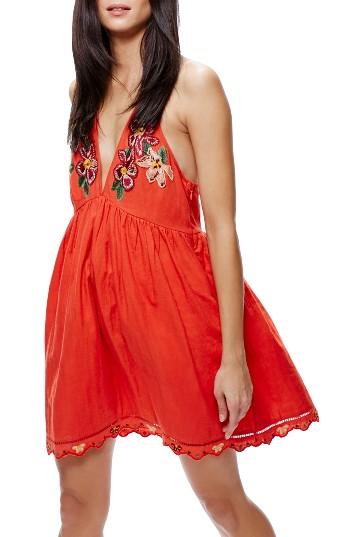 Women's Free People Love Flowers Halter Minidress - Coral