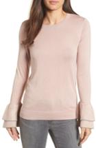 Petite Women's Halogen Metallic Trim Flare Cuff Sweater P - Pink