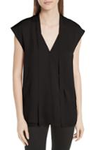 Women's Theory Faux Wrap Silk Georgette Blouse, Size - Black