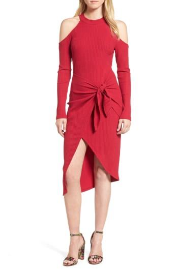 Women's Lush Tie Waist Cold Shoulder Dress - Pink