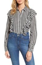 Women's Love, Fire Ruffle Gingham Shirt - Black