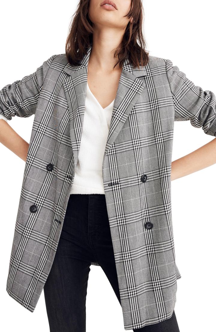 Women's Madewell Caldwell Plaid Double Breasted Blazer