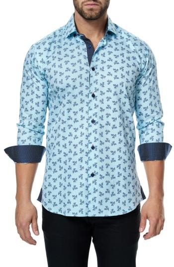 Men's Maceoo Class Paisley Trim Fit Sport Shirt (l) - Blue