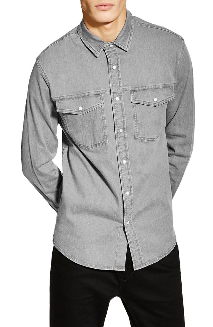 Men's Topman Western Classic Fit Denim Shirt - Blue