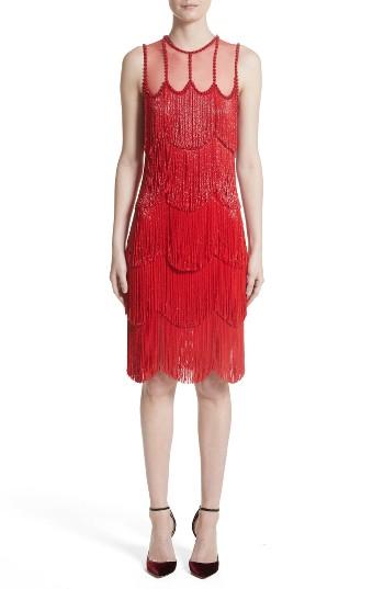 Women's Naeem Khan Tiered Beaded Fringe Dress