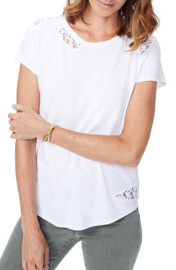 Women's Nydj Lace Inset Short Sleeve Shirt - White