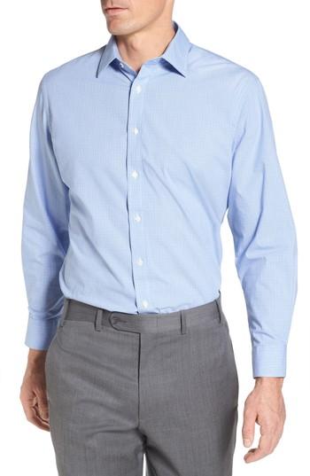 Men's Nordstrom Men's Shop Tech-smart Traditional Fit Stretch Check Dress Shirt 34/35 - Blue