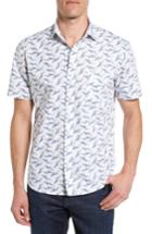 Men's Maker & Company Tailored Fit Feather Print Sport Shirt, Size - Blue