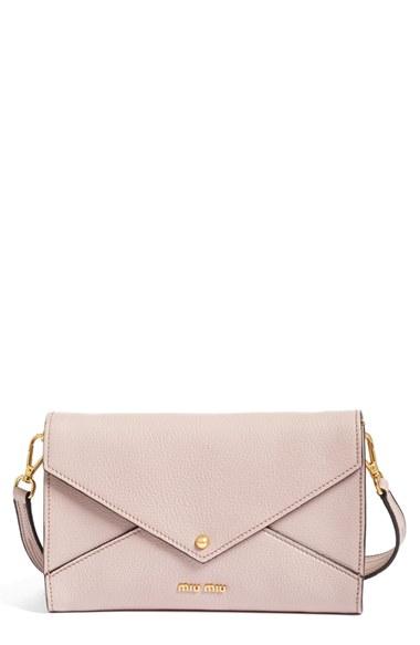 Miu Miu Madras Convertible Leather Clutch With Guitar Strap -