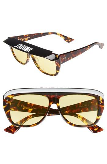 Women's Christian Dior Diorclub2s 56mm Square Sunglasses With Removable Visor - Dark Havana