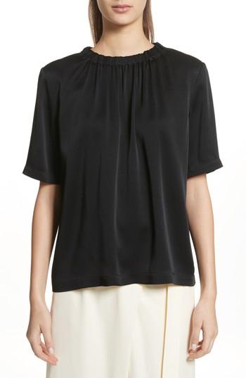Women's Vince Gathered Neck Short Sleeve Top - Black