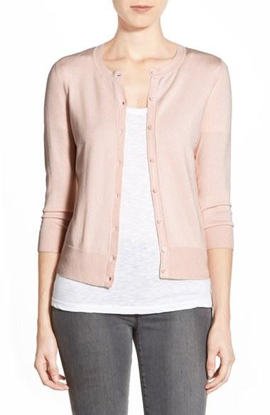 Petite Women's Halogen Three Quarter Sleeve Cardigan P - Pink