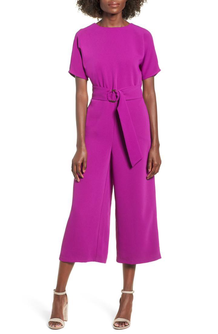 Women's June & Hudson Belted Culotte Jumpsuit, Size - Purple