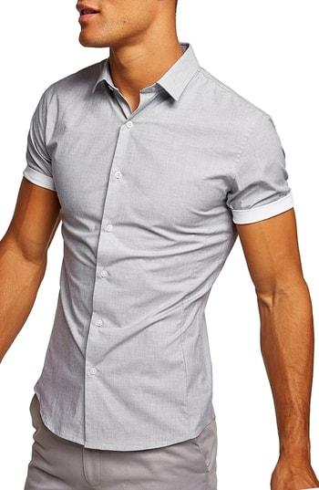 Men's Topman Classic Turn-up Shirt - Grey