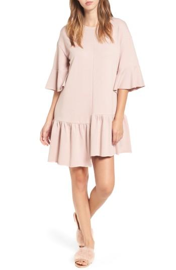 Women's Bp. Asymmetrical Flounce Hem Sweatshirt Dress - Pink