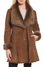 Women's Hiso Genuine Toscana Shearling Wing Collar Coat - Brown