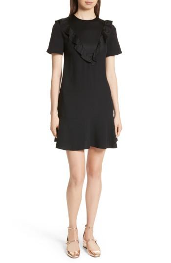 Women's Red Valentino Envers Satin & Crepe Ruffle Dress Us / 40 It - Black