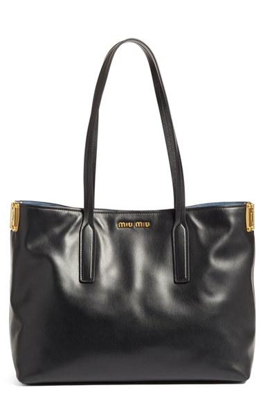 Miu Miu Small Calfskin Leather Shopper - Ivory