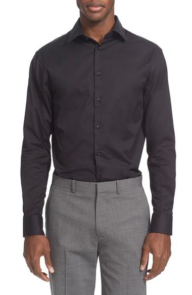 Men's Armani Collezioni Slim Fit Twill Dress Shirt - Black