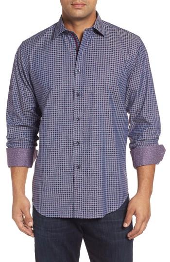 Men's Bugatchi Classic Fit Houndstooth Print Sport Shirt, Size - Red