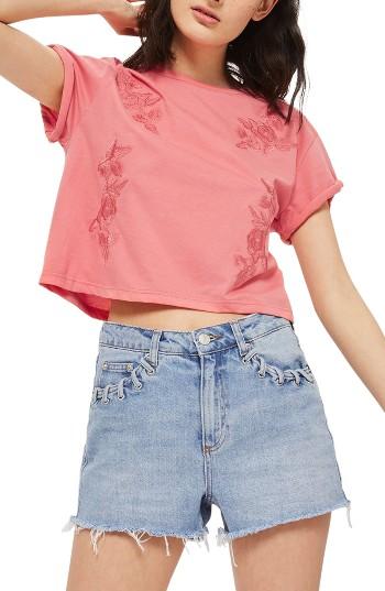 Women's Topshop Embroidered Crop Tee Us (fits Like 2-4) - Pink