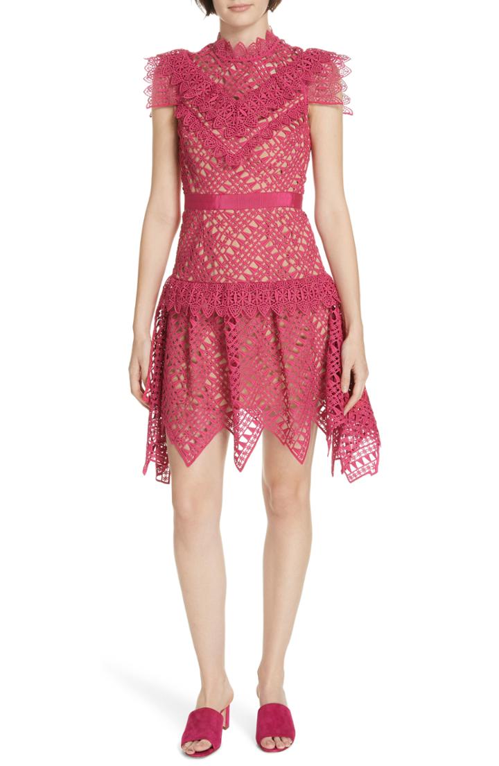 Women's Self-portrait Lace Handkerchief Hem Minidress - Pink