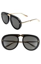 Women's Gucci 56mm Crystal Studded Aviator Sunglasses - Black/ Gold/ Grey