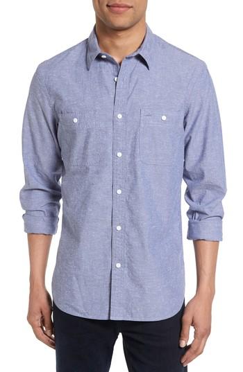Men's Nordstrom Men's Shop Slim Fit Slub Cotton Sport Shirt, Size - Blue
