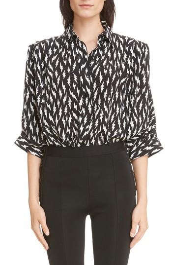 Women's Givenchy Lightning Bolt Print Silk Crepe De Chine Blouse Us / 40 Fr - Black