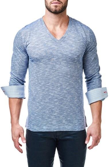 Men's Maceoo Wavy Navy Woven Cuff T-shirt
