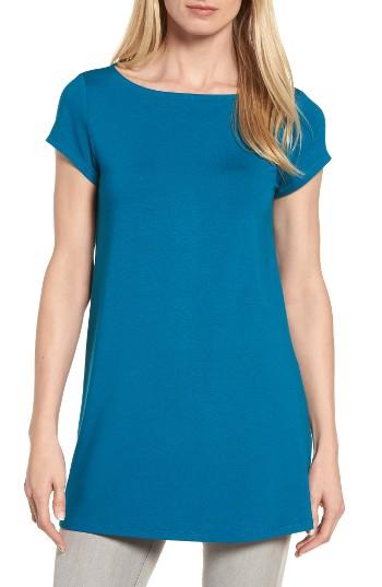 Women's Eileen Fisher Bateau Neck Tunic Top, Size - Blue/green