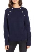 Women's J.crew Sweater With Jeweled Buttons, Size - Blue