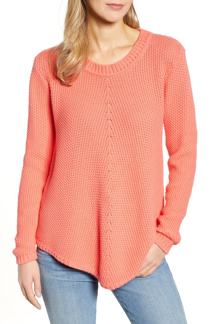 Women's Caslon Stitch Stripe Sweater - Coral