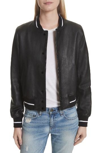 Women's Rag & Bone Cooper Leather Varsity Jacket, Size - Black