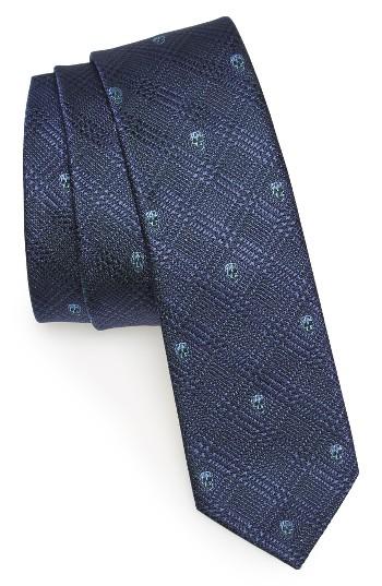 Men's Alexander Mcqueen Prince Of Wales Skull Silk Skinny Tie