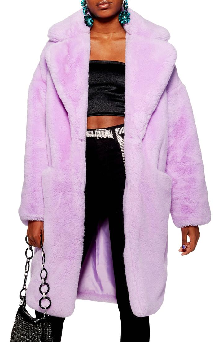 Women's Topshop Anoushka Faux Fur Coat - Purple